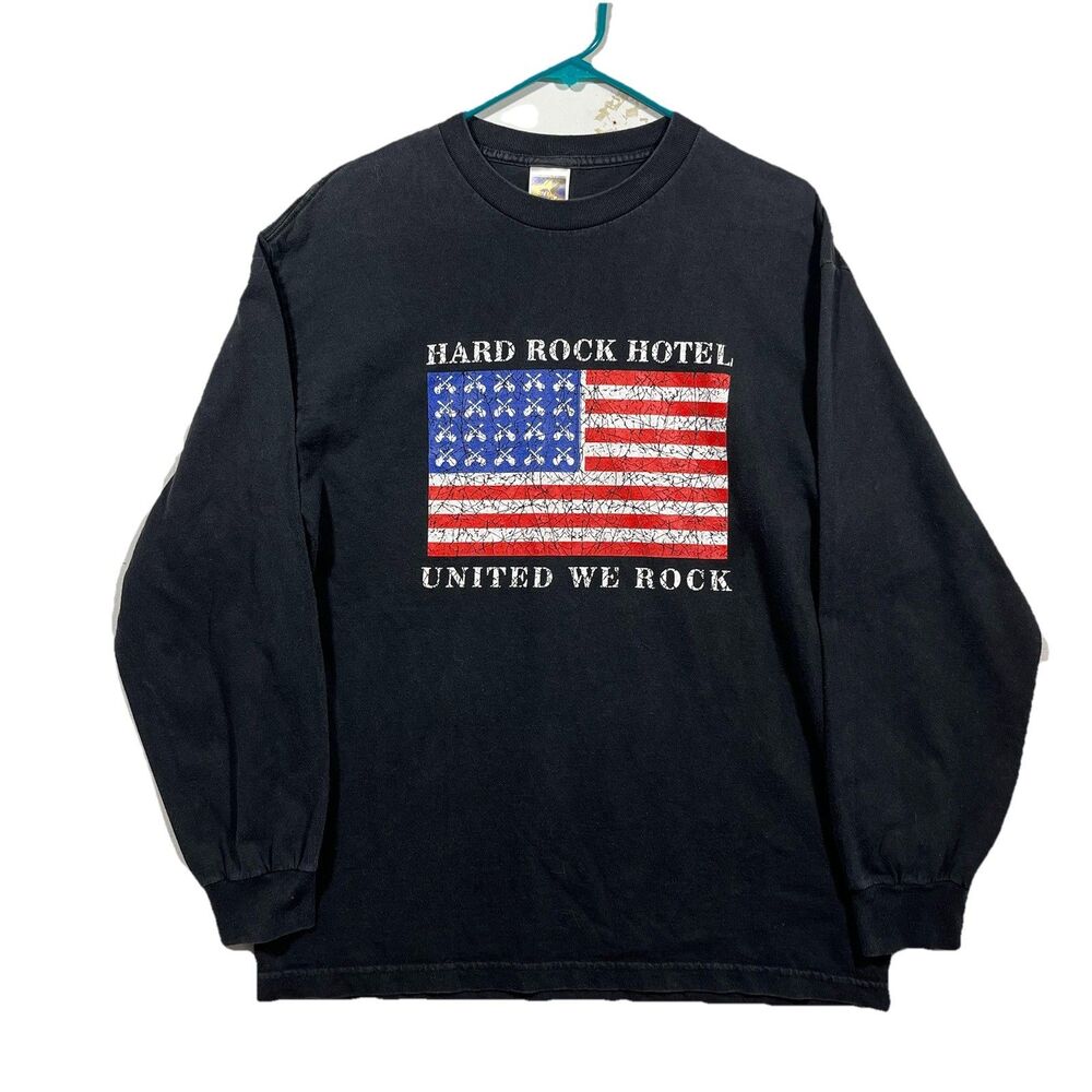 Vintage Hard Rock Hotel Las Vegas Long Sleeve T Shirt Mens Large USA Flag